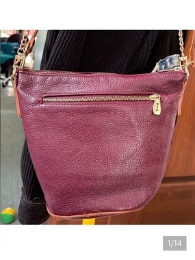 Valentina  shoulder bag   Crossbody Bag  pebbled leather plum burgundy/ 2 straps